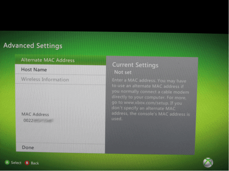 find mac address For Xbox 360